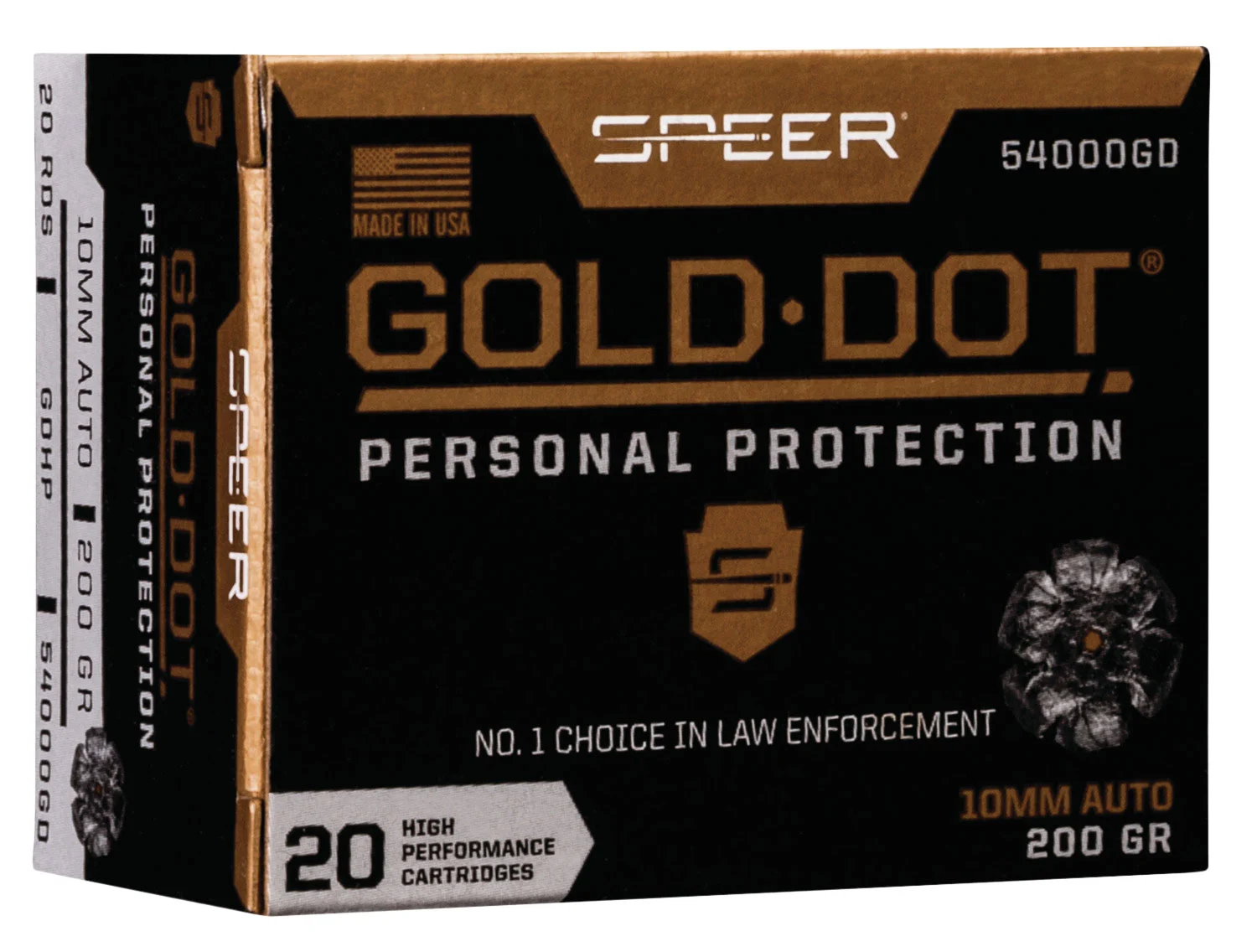 Speer, Gold Dot, Personal Protection, 10mm, 200 Grain, GDHP, 1100 fps, 20 Round