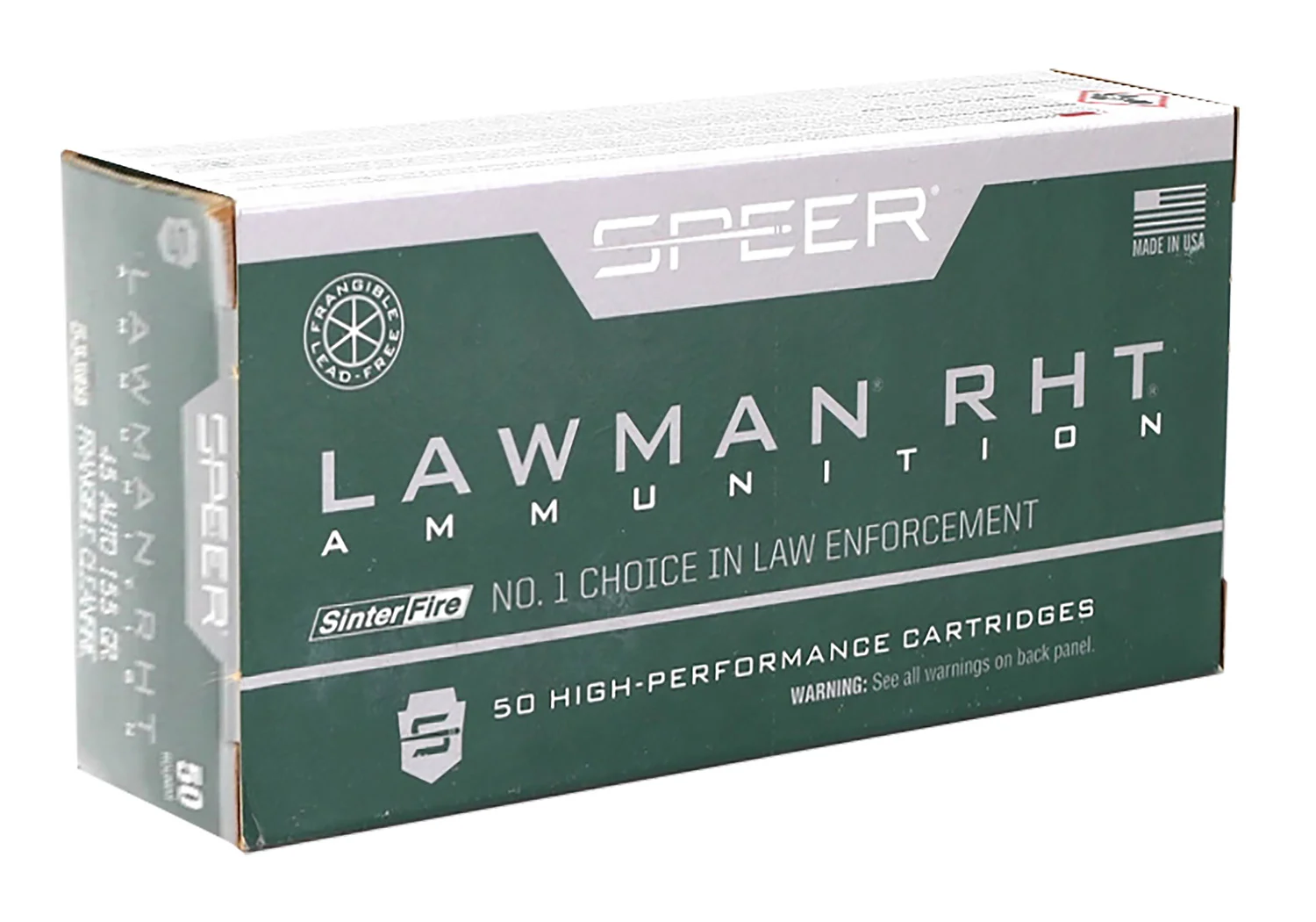Speer 53395 Lawman Training RHT 45ACP 155gr SinterFire Frangible 50 Per Box/20 Case