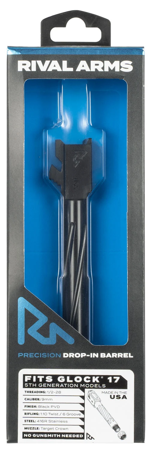 Rival Arms RA20G104A Precision V1 Match Grade 9mm Luger Compatible w/Glock 17 Gen5, 4.49" Threaded Black PVD Stainless Steel, Target Crown