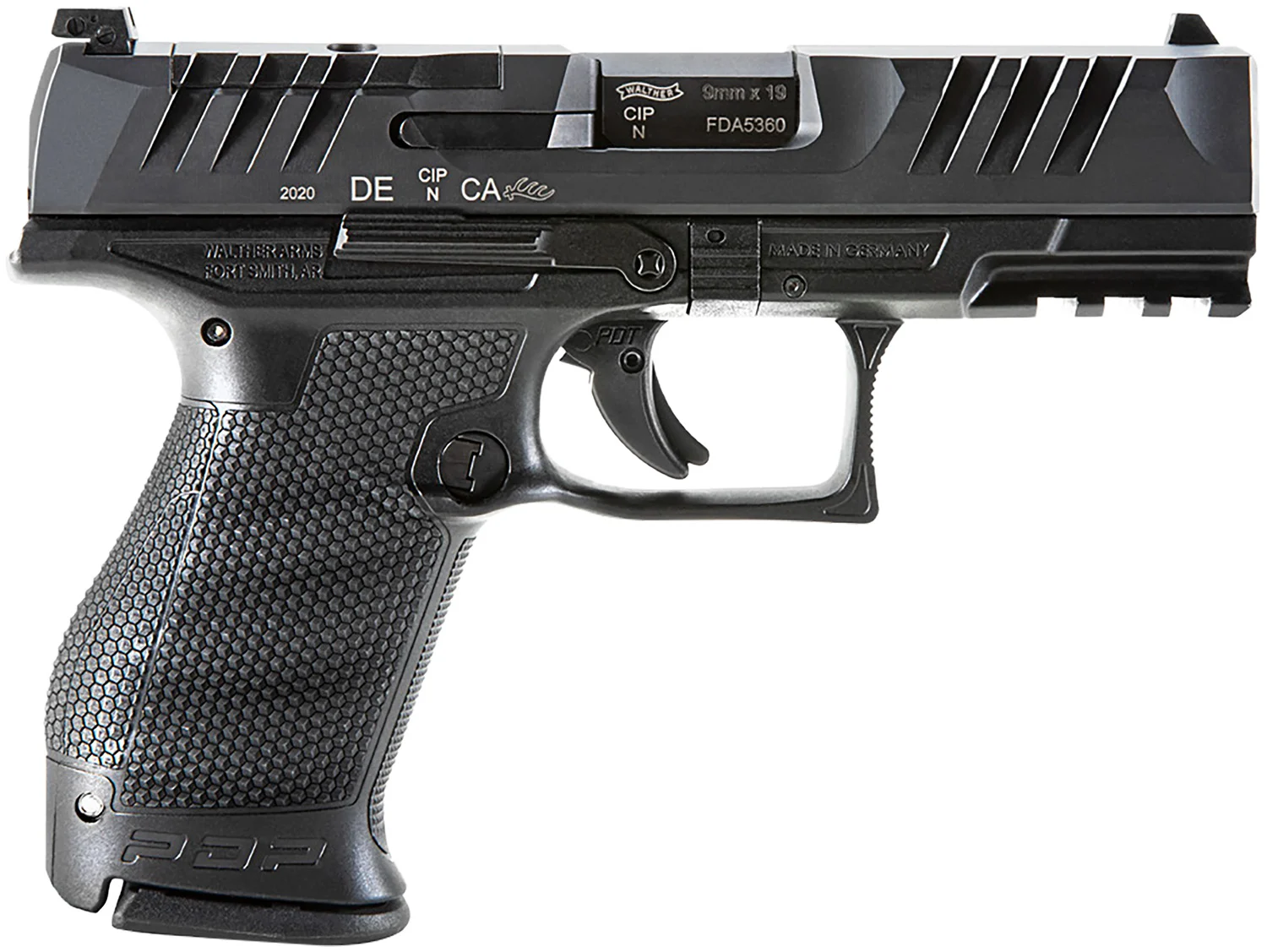 Walther Arms 2854686 PDP Compact Frame 9mm Luger 10+1 4" Black Steel Barrel, Black Optic Ready/Serrated Steel Slide, Black Polymer Frame w/Picatinny Rail, Textured Polymer Grip, Ambidextrous