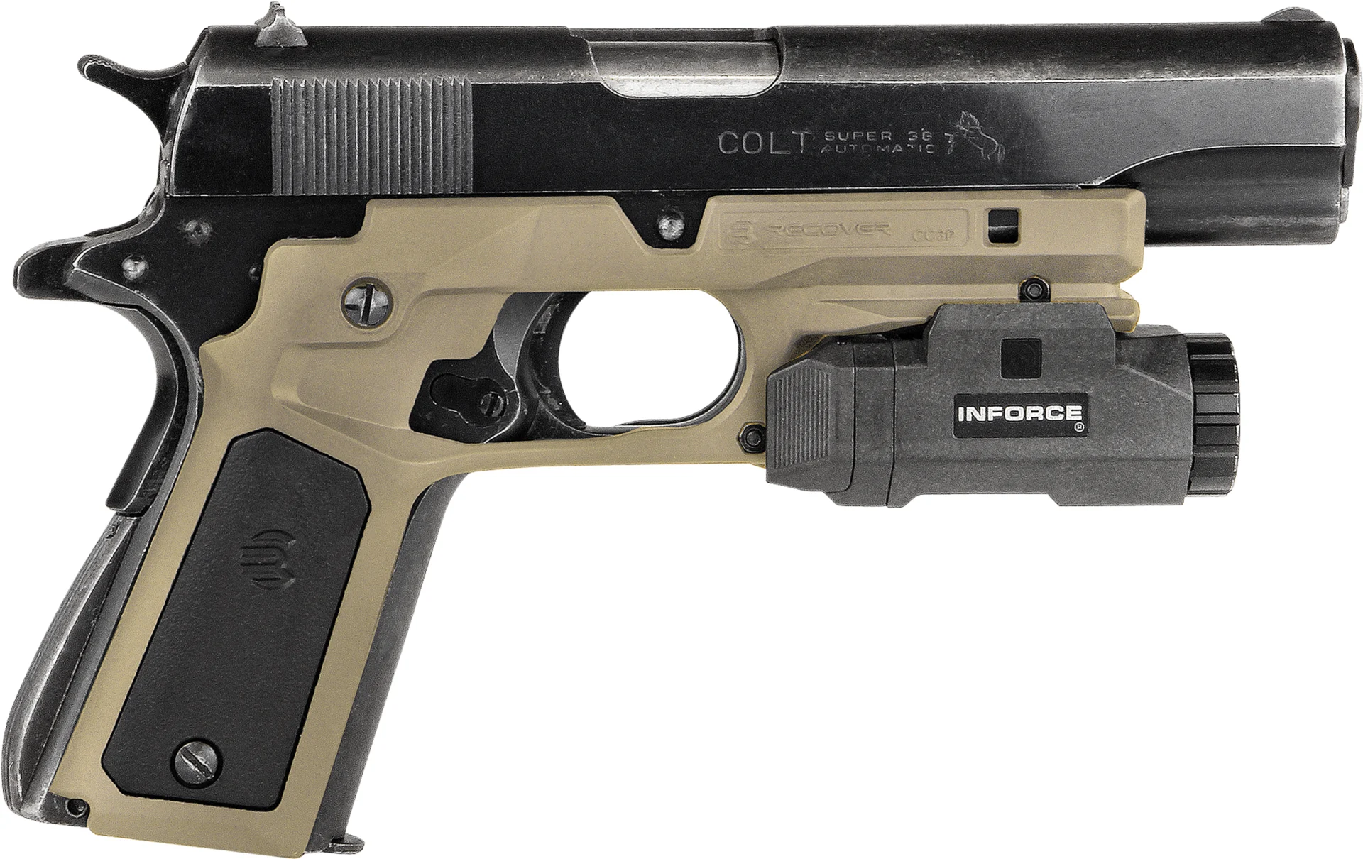 Recover Tactical CC3P0201 Frame Grip Tan Polymer Frame with Interchangeable Black & Tan Panels for Standard Frame 1911