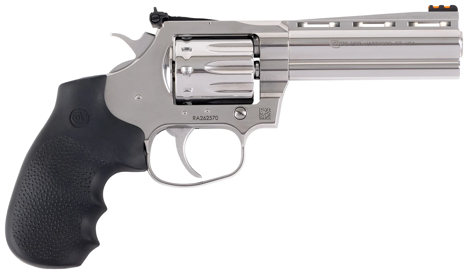 Colt Mfg KCOBRA22-SP4RFO King Cobra Target 22 LR 10 Shot, 4.25" Stainless Steel Barrel, Cylinder & Frame, Black Hogue Overmolded Grips