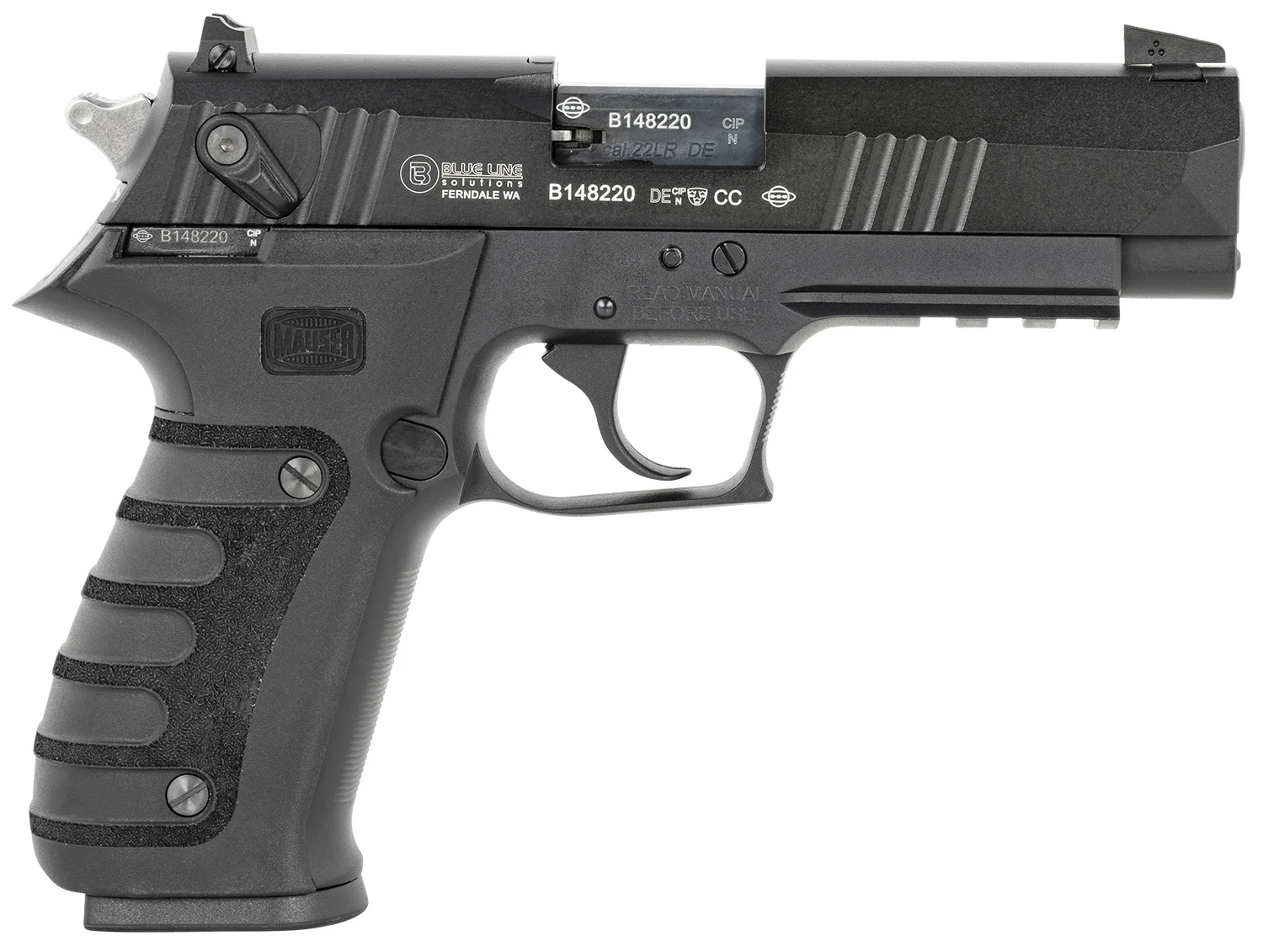 Mauser Rimfire 4010101 M20 22 LR 10+1 4" Black Steel Barrel, Black Serrated Slide, Black Aluminum Frame w/Picatinny Rail, Black Molded Grip, Ambidextrous