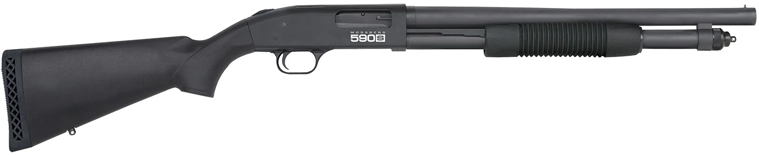 Mossberg 51605 590S 12 Gauge Pump 3" 9+1 18.50" Matte Blued Steel Barrel, Matte Blued Optic Ready Receiver, Fixed Black Synthetic Stock, Right Hand