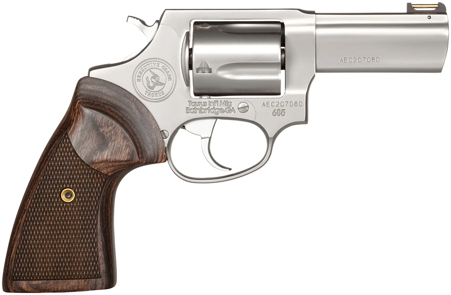 Taurus 2-605EX39 605 Executive Grade 357 Mag/38 Special +P 5 Shot 3" Polished Stainless Steel Barrel, Cylinder & Frame, Brass Rod Front/Fixed Rear Sights, Altamont Wood Grip, Includes Nanuk Case