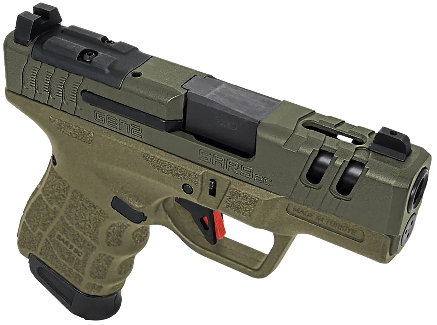 SAR USA SAR9SCG2OD SAR9 SC Gen2 Sub-Compact Frame 9mm Luger 15+1 3.30" Black Steel Barrel, OD Green Cerakote Steel Optic Ready/Ported/Serrated Slide, OD Green Polymer Frame, OD Green Polymer Grip
