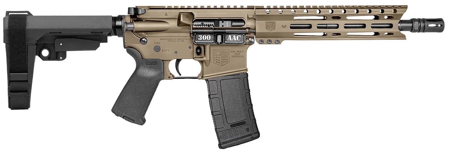 Diamondback DB1916B061 DB15 300 AAC 30+1 10" Flat Dark Earth Cerakote Heavy Barrel 9" M-LOK Handguard 7075-T6 Aluminum SBA3 Brace Magpul MOE Grip
