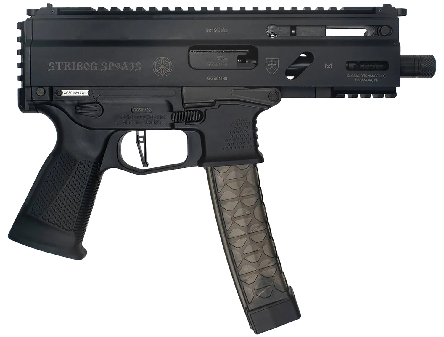 Grand Power 8588005808590 SP9A3S Stribog 9mm Luger 30+1 5.50" Black Threaded Barrel, M-LOK Handguard, Black Aluminum Picatinny Rail Receiver, Rear Picatinny Rail, Black Polymer Grip, Thread Protector
