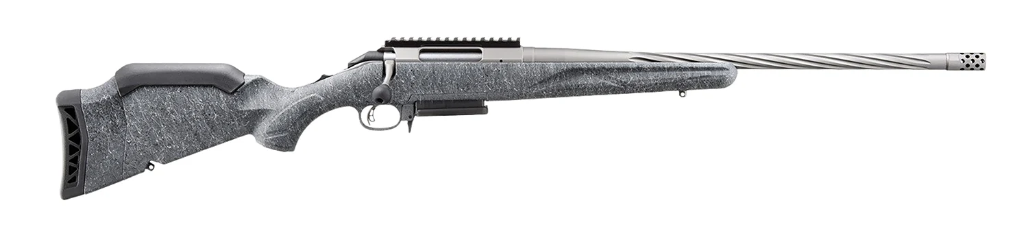 Ruger 56907 American II Sports South Exclusive 22 Creedmoor 3+1 20" Gun Metal Gray Cerakote Spiral Threaded Barrel & Stainless Steel Receiver w/Picatinny Rail, Gray Splatter Adj LOP Synthetic Stock