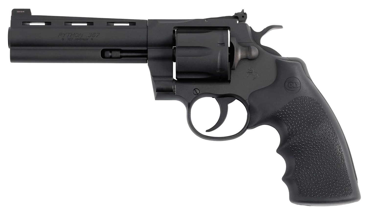 Colt Mfg PYTHONBM5RNS Python 357 Mag/38 Special 6 Shot 5" Matte Blued Vent Rib Carbon Steel Barrel, Cylinder & Frame, Black Rubber Grip, Exposed Hammer