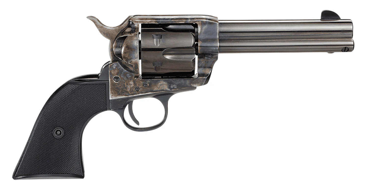 Taylors & Company 200109 1873 Pietta 9mm Luger 6 Shot 4.75" Blued Round Barrel, Blued Cylinder, Color Case Hardened Steel Frame, Black Checkered Plastic Navy Grip, Manual Safety, Exposed Hammer