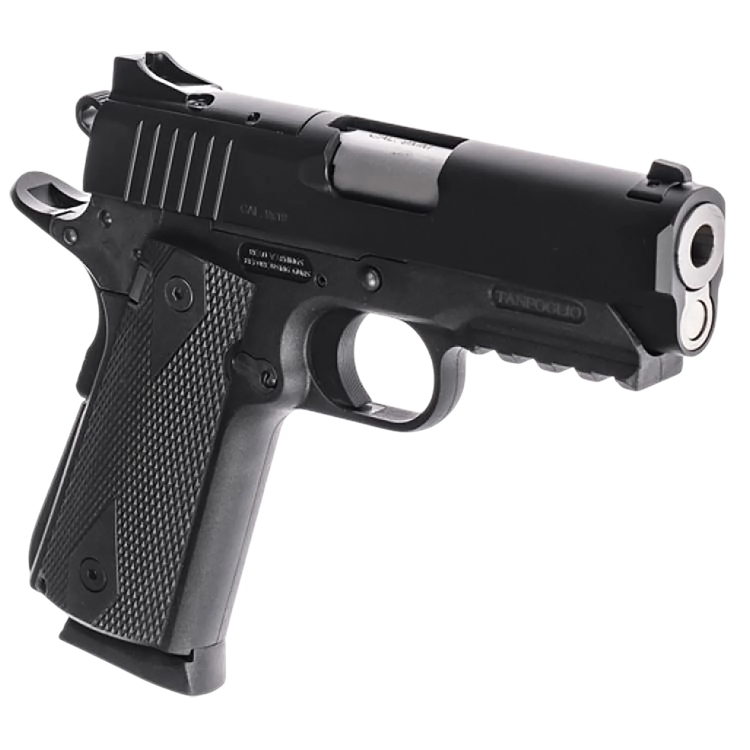 Tanfoglio TFPUGIO9OR Pugio Compact 9mm Luger 10+1 3.54" Stainless Bull Barrel, Black Steel Optic Ready/Serrated Slide, Black Polymer Frame w/Beavertail & Picatinny Rail, Textured Grip
