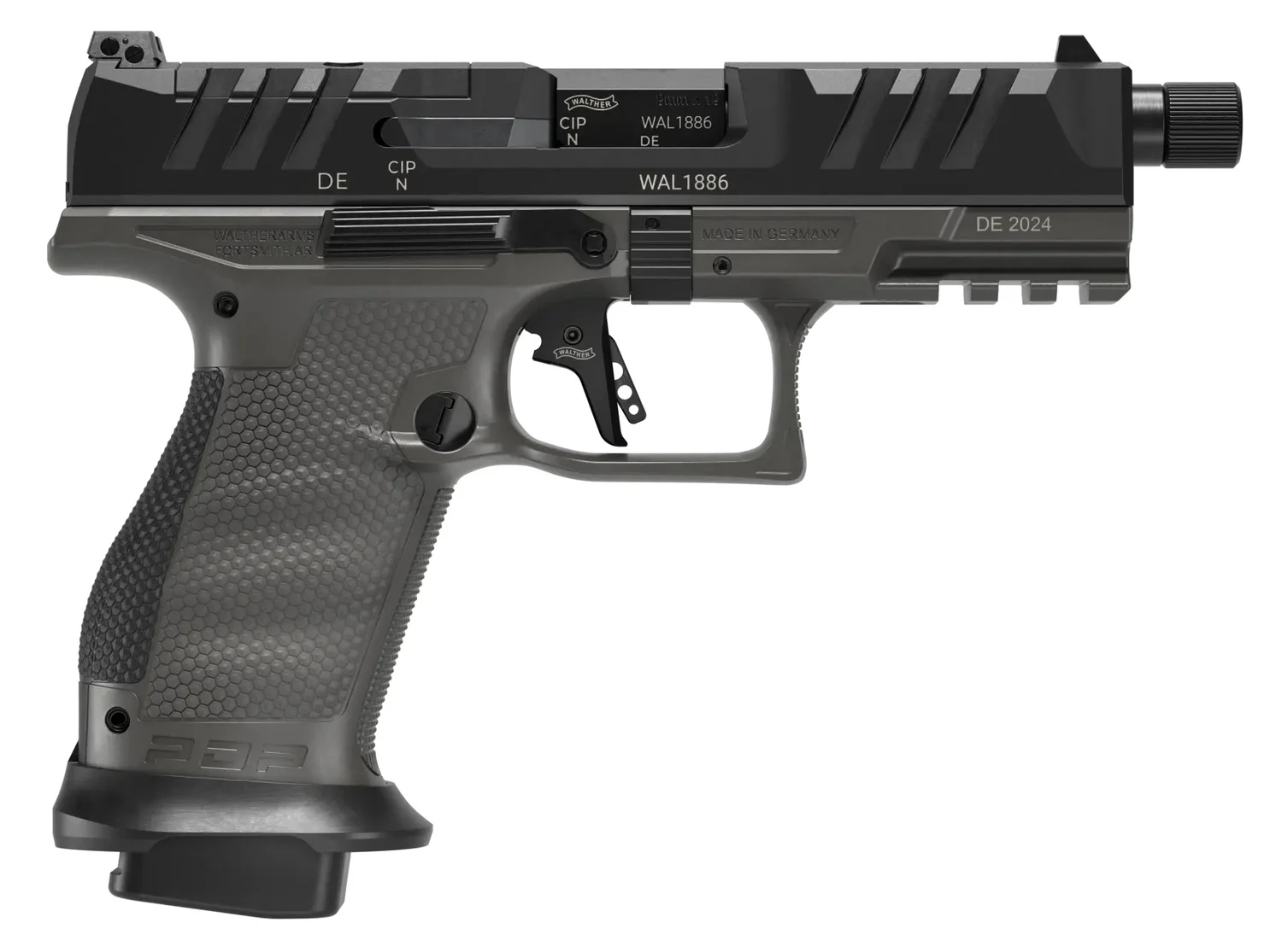 Walther Arms 2871947 PDP Pro SD Compact 9mm Luger 10+1 4.60" Black Threaded Barrel, Black Optic Ready/Serrated Slide, Tungsten Gray Polymer Frame w/Picatinny Rail, Textured Polymer Grip