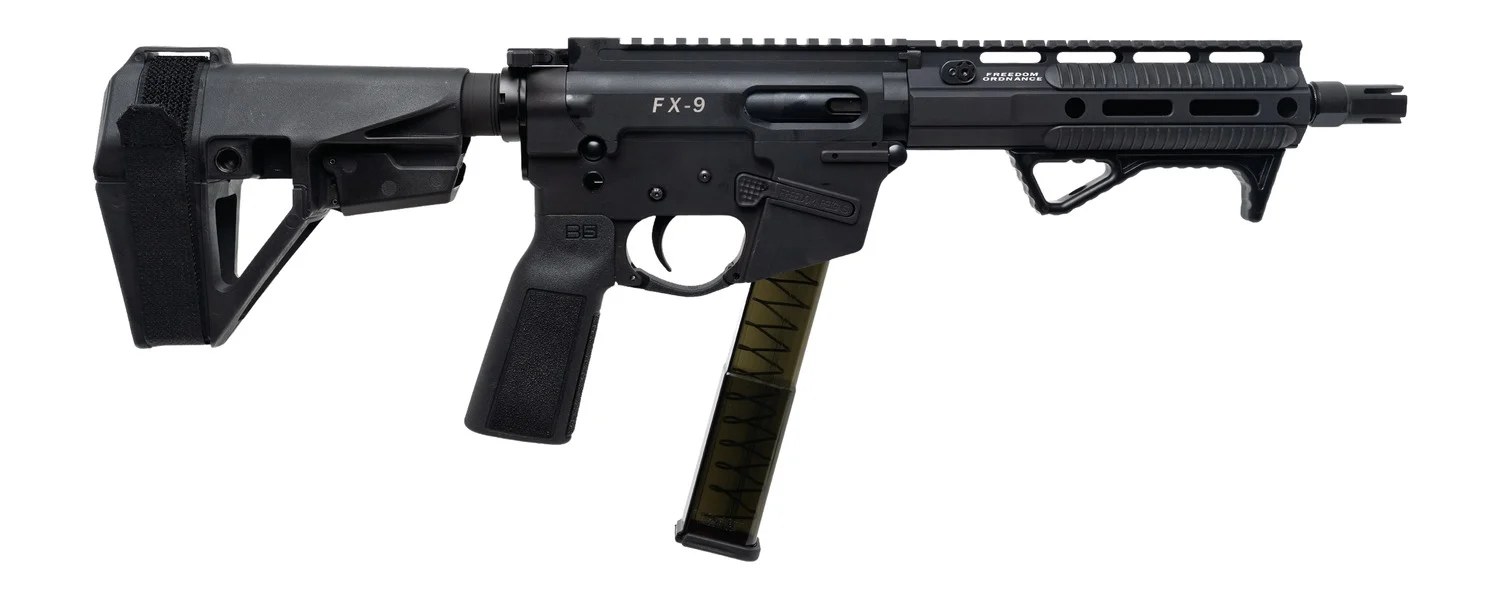 Freedom Ordance FX9P8E-BLK FX9P Elite 9mm Luger 8" Black Nitride Threaded Barrel, Black Anodized Aluminum Receiver w/Picatinny Rail, M-LOK Handguard, Black Polymer SB Tactical SBA5 Brace, Black Polyme