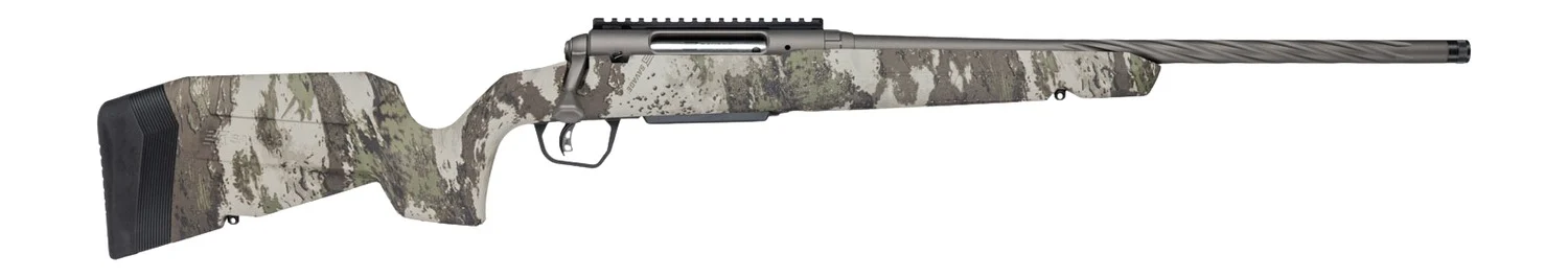 Savage Arms 33219 Axis 2 Pro 25-06 Rem 4+1 20" Gun Metal Bronze Cerakote Spiral Fluted Threaded Barrel & Receiver w/Picatinny Rail, Savage Woodland Camo Fixed w/Pistol Grip Synthetic Stock, Right Hand