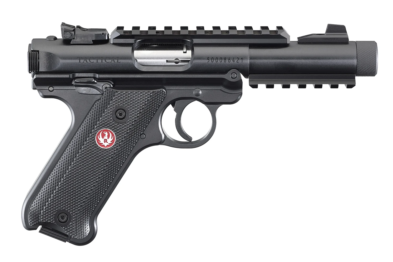 Ruger 40150 Mark IV Tactical 22 LR Caliber with 4.40" Threaded/Picatinny Rail Barrel, 10+1 Capacity, Overall Blued Metal Finish, Checkered Black Polymer Grip & Fixed Sights