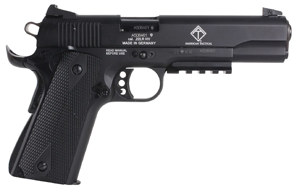 GSG GSG1911ADOP M1911 ADOP 22 LR 10+1 5" Black Steel/Threaded Barrel & Serrated Slide, Zinc Alloy w/Accessory Rail & Beavertail Frame Black Double Diamond Polymer Grip
