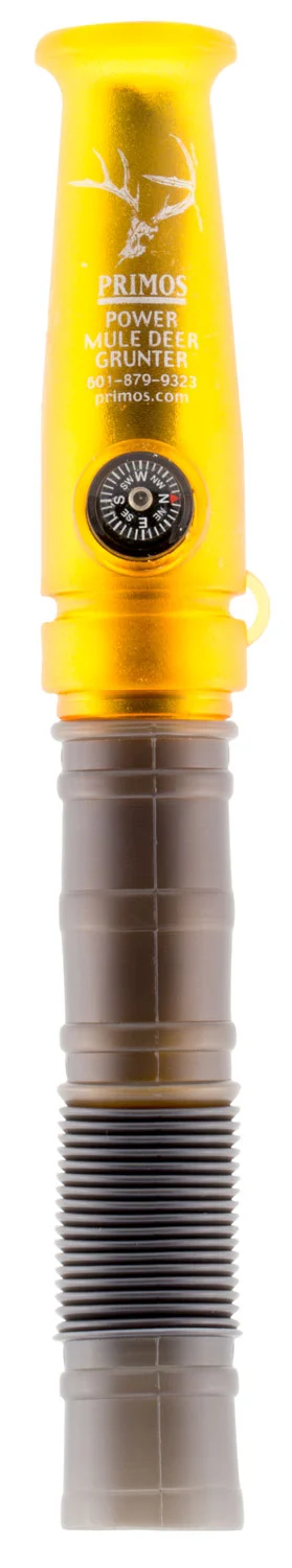 Primos 736 Power Grunter Call Double Reed Mule Deer Sounds Attracts Blacktail/Mule Deer Features Built in Compass Black/Gold