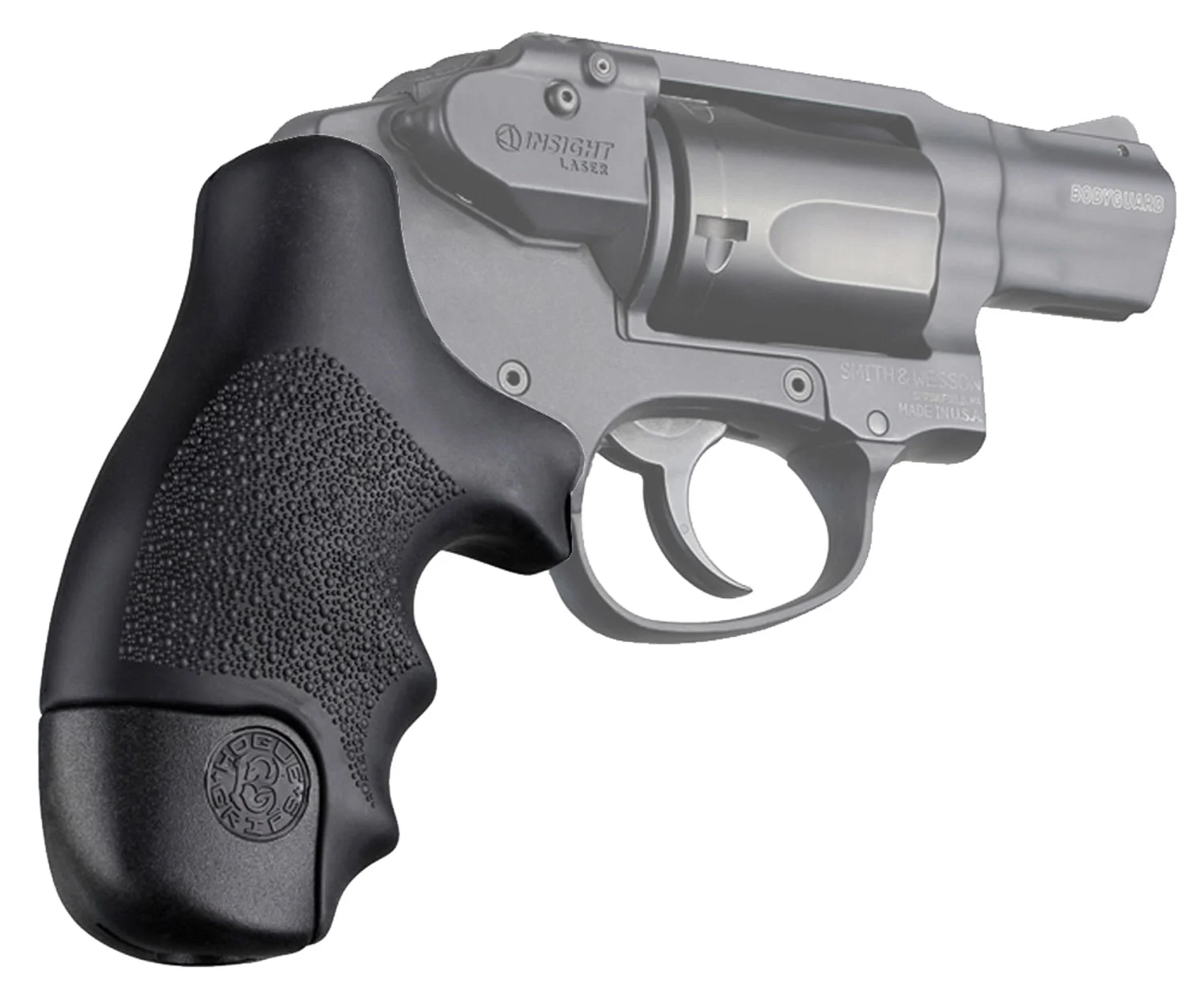 Hogue 60020 OverMolded Tamer Cobblestone Black Rubber with Finger Grooves for S&W J Frame Centennial with Round Butt, Bodyguard