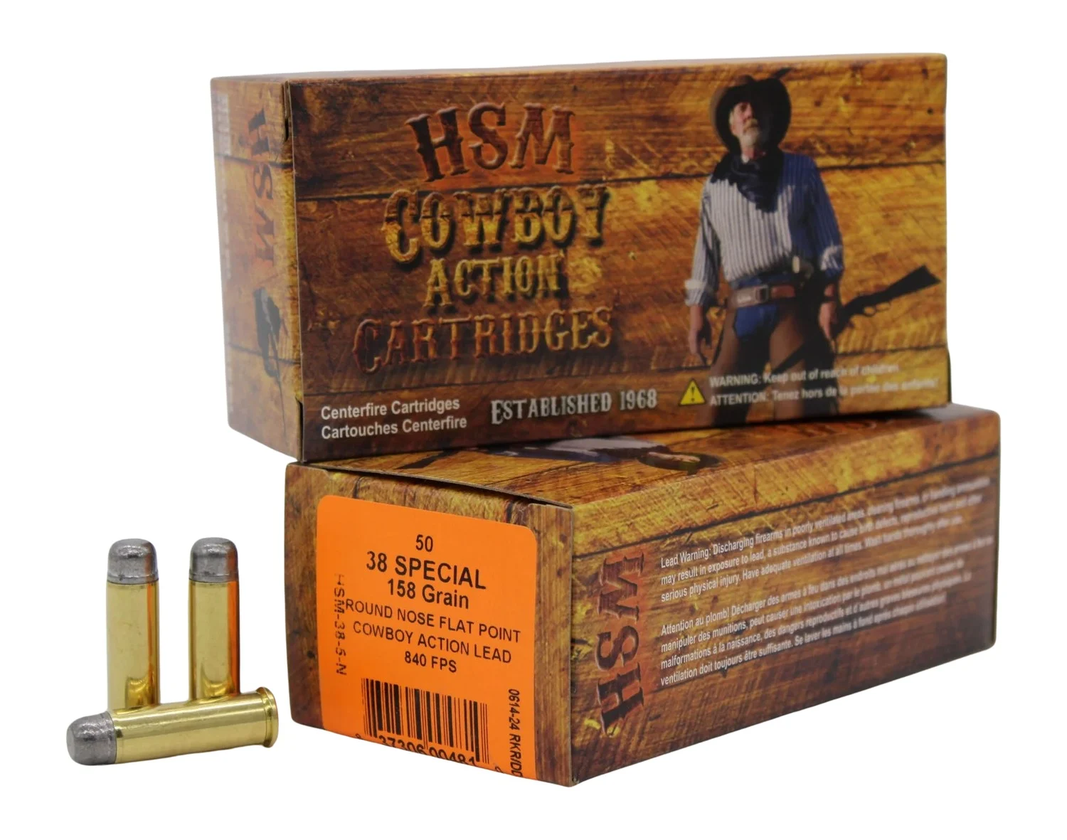 HSM 385N Cowboy Action 38 Special 158 gr Round Nose Flat Point 50 Per Box/ 10 Case