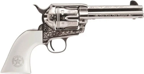 Cimarron, Texas Rangers, 45 LC PW FS, 4.75" Barrel, Engraved Nickel - Image 5