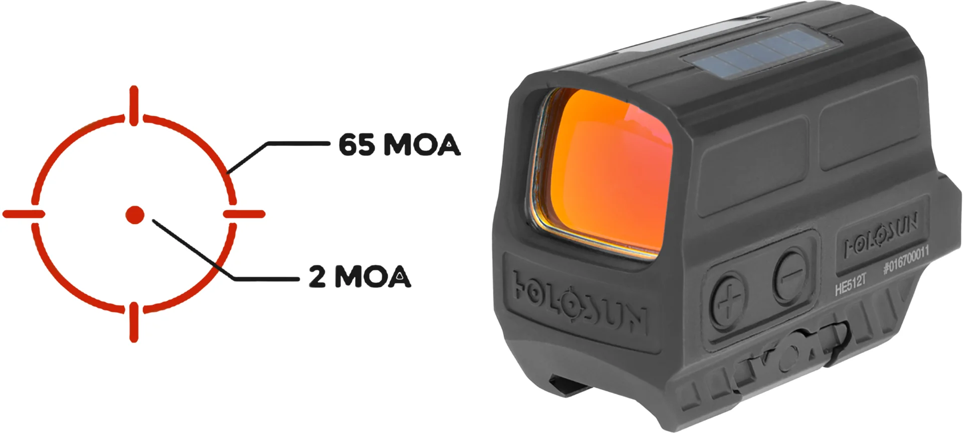 Holosun Technologies, 512T, Red Dot, 1X28MM, Black Finish, 2MOA Dot with 65MOA C